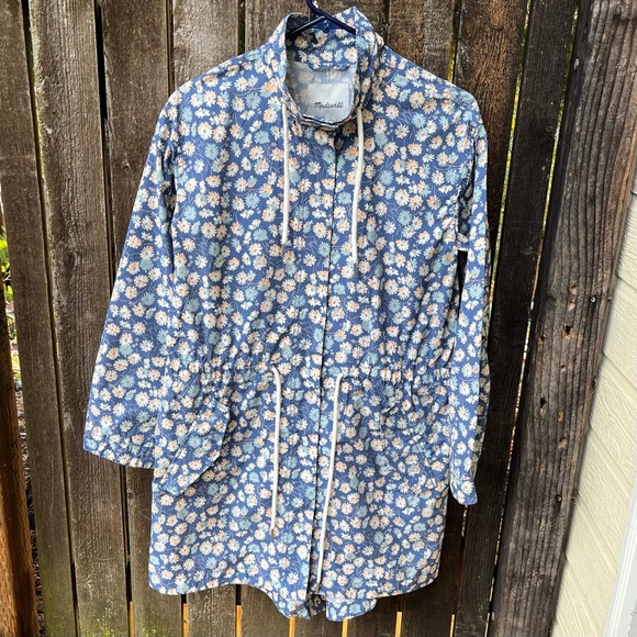 Madewell Ruffle-Neck Anorak Rain Jacket In French Floral Blue Moon Sz XS - Picture 11 of 15